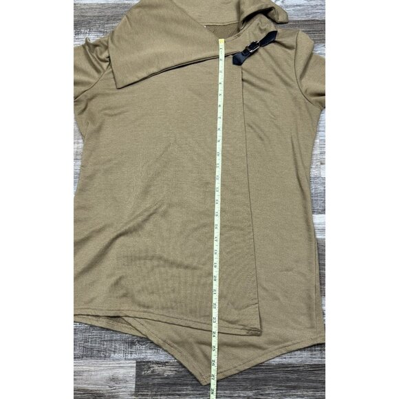 Lucky Brand Womens Size XL Asymmetrical Wrap Blouse Buckle Detail Khaki Cardigan - Picture 14 of 15